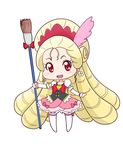  bakusai blonde_hair boots bow bowtie brooch broom chibi cure_art earrings full_body hairband happinesscharge_precure! jewelry long_hair magical_girl pink_bow pink_skirt precure red_eyes ringlets skirt smile solo standing thigh_boots thighhighs very_long_hair white_background white_legwear 