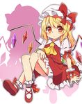  ascot blonde_hair blush bow flandre_scarlet hat hat_bow red_eyes side_ponytail solo touhou wings wrist_cuffs yuria_(kittyluv) 