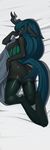  absurd_res anthro anthrofied black_body butt changeling female friendship_is_magic hair half-closed_eyes hi_res horn kevinsano legwear long_hair lying my_little_pony queen_chrysalis_(mlp) solo stockings thigh_highs tongue tongue_out 