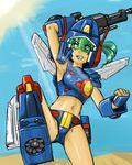  1girl green_hair gun mecha_musume midriff personification sentou_mecha_xabungle weapon xabungle_(mecha) 