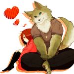  &#37326;&#24178;&#12484;&#12485;&#12521;@&#65411;&#65384;&#65393; ?????@??? barefoot blue_eyes canine cute duo eye_contact female human kemono love male mammal muscles sitting wolf 