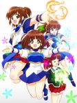  :o arle_nadja armor armored_dress blazer blue_skirt brown_eyes brown_hair cape closed_eyes fire half_updo jacket jumping madou_monogatari magic multiple_girls multiple_persona necktie outstretched_arms puyopuyo red_skirt school_uniform shirt shoes short_hair skirt smile spread_arms symbol-shaped_pupils tessai white_background wrist_cuffs 