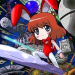  1girl 308gtb 70s 80s animal_ears bairal_jin borg_cube bow bowtie bunny_ears bunnysuit cameo character_request chibi copyright_request crossover daicon daicon_bunny_girl daicon_iv death_star densetsu_kyojin_ideon energy_sword gando_rowa lightsaber lowres oldschool science_fiction space_craft star_destroyer star_trek star_wars sword uchuu_senkan_yamato uss_enterprise weapon yamato_(uchuu_senkan_yamato) 