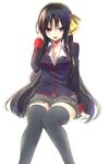  black_hair kurugaya_yuiko little_busters! long_hair masayu purple_eyes ribbon school_uniform sitting thighhighs 