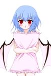  blue_hair blush frilled_pillow frills non-web_source pillow pillow_hug red_eyes remilia_scarlet solo touhou wings 