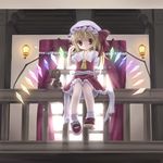  backlighting blonde_hair bobby_socks flandre_scarlet glowing hair_twirling hanabana_tsubomi hat lamp mary_janes one_side_up ponytail red_eyes shoes sitting socks solo stuffed_animal stuffed_toy teddy_bear touhou window wings 