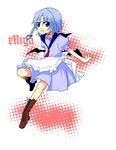  bat_wings blue_hair boots braid hair_ribbon if_they_mated izayoi_sakuya remilia_scarlet ribbon short_hair solo toriniku touhou twin_braids wings 