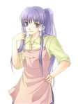  apron bad_id bad_pixiv_id clannad fujibayashi_kyou fuuka_(fukasheu) kindergarten_teacher long_hair older ponytail purple_eyes purple_hair solo 