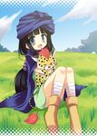  akane_souichi bad_id bad_pixiv_id black_hair blue_eyes borongo cloud day dragon_quest dragon_quest_v field genderswap genderswap_(mtf) grass hero_(dq5) long_hair sky solo 