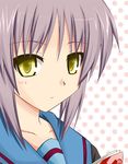  bad_id bad_pixiv_id bangs kita_high_school_uniform nagato_yuki purple_hair rioshi school_uniform solo suzumiya_haruhi_no_yuuutsu yellow_eyes 