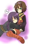  1girl bad_id bad_pixiv_id black_hair bob_cut brown_hair goggles green_eyes hinazaki rita_mordio sleeping tales_of_(series) tales_of_vesperia thighhighs yuri_lowell 