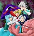  4girls :p alice_margatroid animal_ears bad_id bad_pixiv_id blonde_hair blood blue_eyes blue_hair blush hetero hood karakasa_obake kumoi_ichirin mouse_ears multiple_girls nazrin nemiminimimizu nosebleed one_eye_closed purple_umbrella red_eyes saliva silver_hair tail tatara_kogasa tears tongue tongue_out touhou umbrella unzan you_gonna_get_raped yuri 