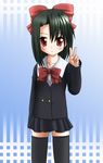  ao_uribou bad_id bad_pixiv_id black_hair kiyoura_setsuna red_eyes school_days school_uniform short_hair solo thighhighs v 