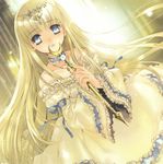  bare_shoulders blonde_hair blue_eyes choker copyright_request dress highres kuramoto_kaya long_hair solo wand 