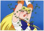  aino_minako arms_up bishoujo_senshi_sailor_moon blonde_hair blush bow bug butterfly closed_eyes elbow_gloves gloves hair_bow insect long_hair open_mouth screencap solo sweat tiara 