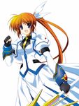  brown_hair higa_yukari lyrical_nanoha magical_girl mahou_shoujo_lyrical_nanoha_strikers ponytail purple_eyes raising_heart side_ponytail solo takamachi_nanoha 