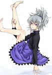  barefoot darker_than_black dress feet grey_hair purple_dress purple_eyes satou_atsuki solo yin 