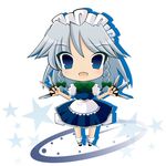  blue_eyes braid chibi hairband izayoi_sakuya knife lowres maid sakaki_(sakaking) short_hair silver_hair solo touhou twin_braids 