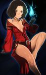  bare_shoulders barefoot black_hair breasts cleavage copyright_request earrings jewelry kichin_yarou magic no_lineart short_hair small_breasts solo 