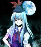  bad_id bad_pixiv_id blue_hair halomiya kamishirasawa_keine long_hair moon night solo touhou 