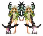  bare_legs blonde_hair bow_(weapon) braid butterfly_wings crossbow dual_persona fairy flower mercedes odin_sphere pointy_ears red_eyes rondline smile tears twin_braids weapon wings 