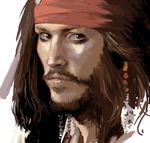  bad_id bad_pixiv_id bandana beard brown_eyes brown_hair earrings enami_katsumi eyeshadow face facial_hair jack_sparrow jewelry johnny_depp makeup male_focus mustache pirate pirates_of_the_caribbean realistic solo 