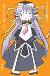  :d bare_legs blush detached_sleeves hoshino_yumemi long_hair long_sleeves looking_at_viewer mishima_yuuri necktie number open_mouth planetarian purple_hair red_neckwear smile solo standing text_focus translation_request very_long_hair 