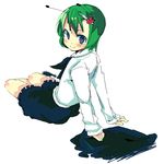  alternate_hairstyle antennae arm_support blue_eyes dress_shirt green_hair hair_ornament hairclip kanikama leaning_back oekaki shirt short_hair sitting solo touhou wriggle_nightbug yokozuwari 