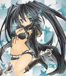  bad_id bad_pixiv_id bikini black_hair black_rock_shooter black_rock_shooter_(character) blue_eyes boots highres jpeg_artifacts knee_boots long_hair midriff shikishi short_shorts shorts solo standing standing_on_one_leg star swimsuit sword thighs traditional_media twintails weapon yukitsuki_kokoro 