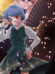  bad_id bad_pixiv_id blue_eyes blue_hair flower hand_on_hip heterochromia moon oriental_umbrella petals red_eyes solo tatara_kogasa touhou umbrella yashiro_(hati) 