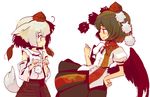  animal_ears black_hair black_wings detached_sleeves hat inubashiri_momiji multiple_girls oekaki red_eyes shameimaru_aya short_hair silver_hair smirk tail tcmk tokin_hat touhou wings wolf_ears wolf_tail 