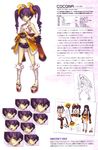  absurdres ar_tonelico ar_tonelico_ii blush character_sheet cocona_vatel denim denim_shorts empty_eyes expressions flat_chest hair_ornament highres long_hair midriff nagi_ryou navel official_art platform_footwear purple_eyes purple_hair sandals shorts smile sweat tears toes twintails 
