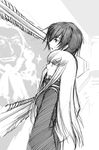  1girl c.c. cameo charles_zi_britannia code_geass creayus greyscale lelouch_lamperouge long_hair monochrome painting_(object) sparkle 