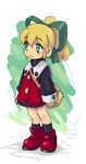  artist_request blonde_hair green_eyes hair_ribbon ponytail red_skirt ribbon rockman rockman_(classic) roll skirt solo 