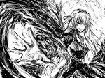  babel99 dress greyscale long_hair long_sleeves looking_at_viewer monochrome outstretched_arm rozen_maiden simple_background solo suigintou very_long_hair white_background 