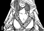  antaria black_background breasts cleavage collarbone greyscale large_breasts lips long_hair monochrome parted_lips signature sketch solo upper_body 
