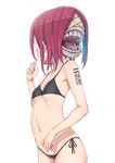  bad_id bad_pixiv_id bikini black_bikini breasts covered_nipples cowboy_shot futakuchi-onna navel nukomasu open_mouth original red_hair short_hair side-tie_bikini simple_background small_breasts solo swimsuit teeth white_background 