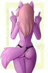  back butt canine female hair mammal middle_finger piercing solo wolf wolflady 