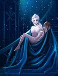  anna_(frozen) braid breasts carrying closed_eyes elsa_(frozen) frozen_(disney) kimbbq long_hair medium_breasts multiple_girls nude parody princess princess_carry queen siblings single_braid sisters small_breasts snowflakes stairs 