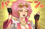  afro bad_id bad_pixiv_id breasts cleavage emphasis_lines epaulettes eyelashes eyeshadow fingerless_gloves gloves goggles goggles_on_head koshoushou large_breasts lips lipstick makeup maou_alba nail_polish one_eye_closed orange_eyes pink_hair sengoku_musou sengoku_musou_4 short_hair solo 