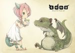  bad_id bad_pixiv_id blue_eyes dragon dragon_girl dragon_tail horns nukomasu original pink_hair short_hair tail 