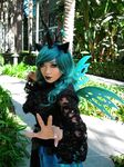  clothing cosplay dress female friendship_is_magic green_eyes green_hair hair lips long_hair makeup my_little_pony nails outside queen_chrysalis_(mlp) solo standing yaya_han yayahan 