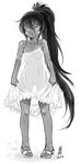  antaria blush chi_you chinese_mythology dark_skin dated greyscale long_hair monochrome pigeon-toed ponytail see-through signature solo thigh_gap very_long_hair white_background 