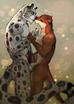  abs anthro arm_grab biceps black_penis blue_eyes body_markings brown_fur couple duo feline frottage fur gay grey_fur gripping holding humanoid_penis kissing leopard love male mammal markings muscles mustelid nose_to_nose nude orange_fur otter pecs penis pockyrumz pose sheath side_view snow_leopard spots standing toned vein whiskers white_fur 