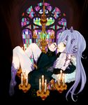  1girl blue_hair candle chandelier crystal female fur_trim original pixiv_fantasia pixiv_fantasia_fallen_kings solo tagme yellow_eyes 