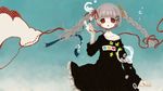  between_shizuki bubbles dress gray_hair heart long_hair music red_eyes ribbons twintails utau 