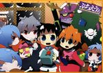  3boys 4girls ayanami_rei blue_eyes box chibi christmas eva_01 gift gift_box glass glasses hat ikari_gendou ikari_shinji mass_production_eva multiple_boys multiple_girls multiple_persona nagisa_kaworu neon_genesis_evangelion official_art petit_eva:_evangelion@school present ramiel red_eyes siblings sisters snow soryu_asuka_langley tree tuxedo window 