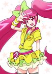  :d aino_megumi arm_up bakusai bow choker cure_lovely earrings hair_bow happinesscharge_precure! hood hoodie jewelry lollipop_hip_hop long_hair magical_girl open_mouth pink_eyes pink_hair precure skirt smile solo star star_earrings thighhighs twintails white_background yellow_skirt zettai_ryouiki 