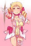  :q blonde_hair blush bow_(weapon) breasts censored cleavage cosplay cowboy_shot drawing_bow drill_hair gedou_danshaku gloves heart heart_censor kaname_madoka kaname_madoka_(cosplay) large_breasts magical_girl mahou_shoujo_madoka_magica pussy skirt solo sweat thighhighs tomoe_mami tongue tongue_out twin_drills twintails vibrator vibrator_in_thighhighs weapon yellow_eyes 
