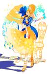  blue_eyes bonnet capelet chair dress french_flag hat high_heels highres layered_dress orangina personification pose shade simple_background solo souno_kazuki standing white_background yellow_dress 